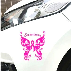 Lrg butterfly breast cancer awareness ribbon decal